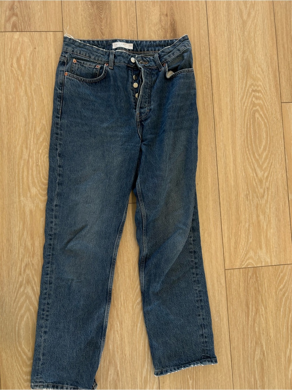 TOPSHOP Dark Blue Button-Fly Straight Jeans